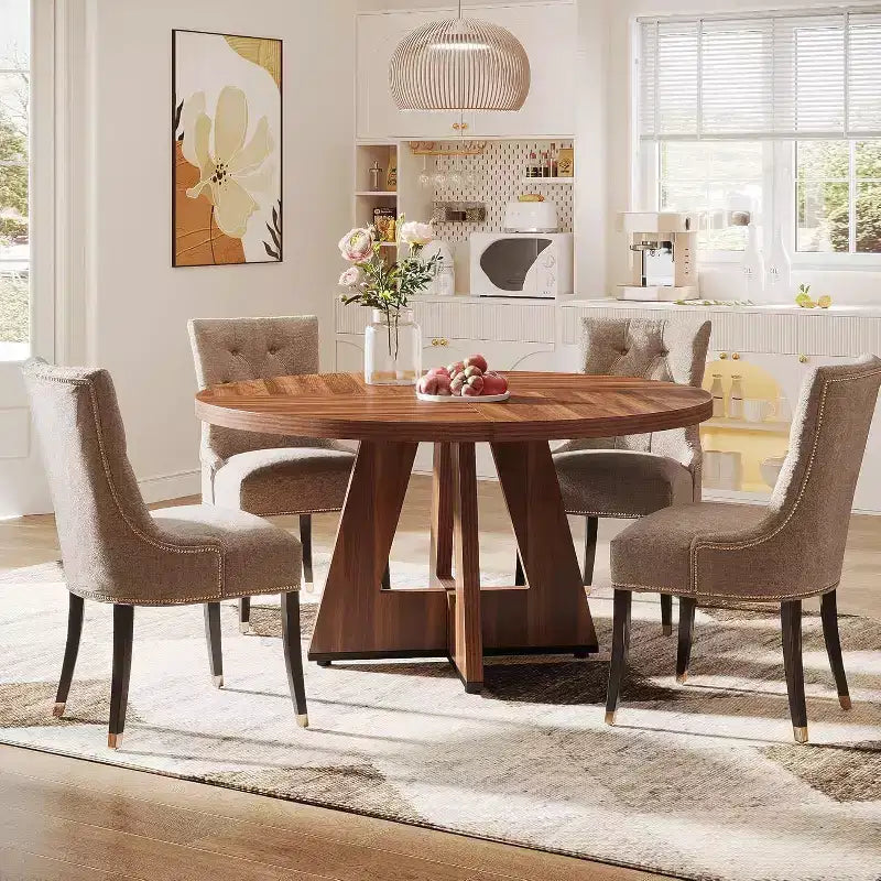 Grande table à manger ronde en bois de ferme avec piètement croisé, table de cuisine en bois pour salle à manger, coin petit-déjeuner