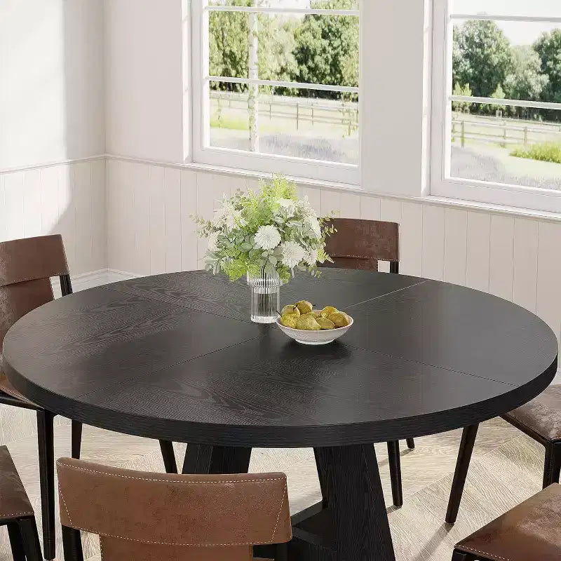 Grande table à manger ronde en bois de ferme avec piètement croisé, table de cuisine en bois pour salle à manger, coin petit-déjeuner