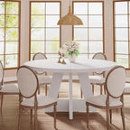 Grande table à manger ronde en bois de ferme avec piètement croisé, table de cuisine en bois pour salle à manger, coin petit-déjeuner