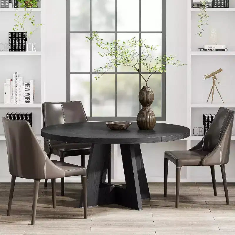 Grande table à manger ronde en bois de ferme avec piètement croisé, table de cuisine en bois pour salle à manger, coin petit-déjeuner