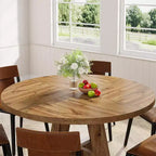 Grande table à manger ronde en bois de ferme avec piètement croisé, table de cuisine en bois pour salle à manger, coin petit-déjeuner