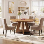 Grande table à manger ronde en bois de ferme avec piètement croisé, table de cuisine en bois pour salle à manger, coin petit-déjeuner