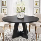 Okak Farmhouse Wood Large Round Dining Table with Cross Base,Wooden Kitchen Dinner Table for Dining Room,Breakfast Nook