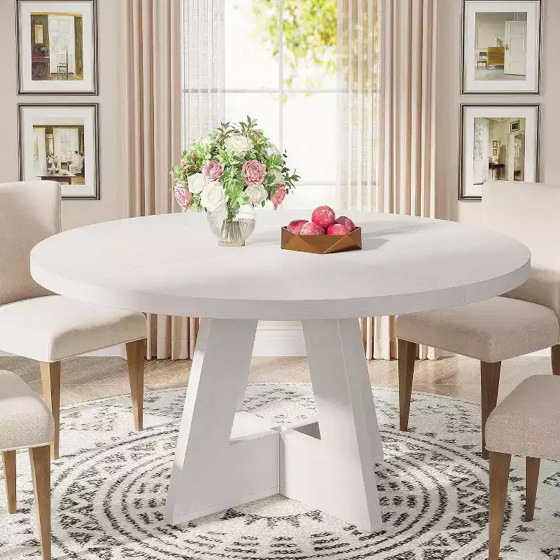 Grande table à manger ronde en bois de ferme avec piètement croisé, table de cuisine en bois pour salle à manger, coin petit-déjeuner