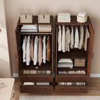 Armoire avec 2 tiroirs, armoire en bois de 72 po avec tringle de suspension, grande armoire à vêtements avec portes