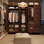 Armoire avec 2 tiroirs, armoire en bois de 72 po avec tringle de suspension, grande armoire à vêtements avec portes