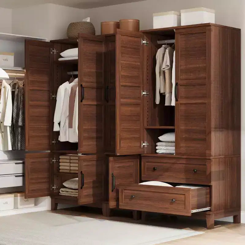 Armoire avec 2 tiroirs, armoire en bois de 72 po avec tringle de suspension, grande armoire à vêtements avec portes