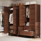 Armoire avec 2 tiroirs, armoire en bois de 72 po avec tringle de suspension, grande armoire à vêtements avec portes