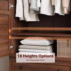 Armoire avec 2 tiroirs, armoire en bois de 72 po avec tringle de suspension, grande armoire à vêtements avec portes