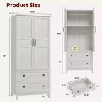Armoire avec 2 tiroirs, armoire en bois de 72 po avec tringle de suspension, grande armoire à vêtements avec portes