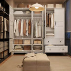 Armoire avec 2 tiroirs, armoire en bois de 72 po avec tringle de suspension, grande armoire à vêtements avec portes