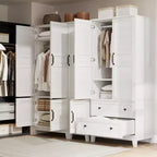 Armoire avec 2 tiroirs, armoire en bois de 72 po avec tringle de suspension, grande armoire à vêtements avec portes