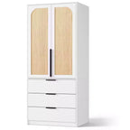 Armoire penderie en rotin avec 3 tiroirs et 2 portes, Placard en bois pour suspendre les vêtements, Grande armoire de chambre à coucher
