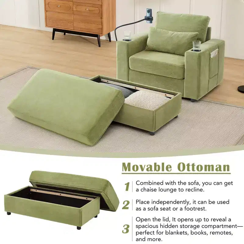 Canapé-lit moderne et confortable avec ottomane de rangement mobile, canapé rembourré à assise profonde pour salon