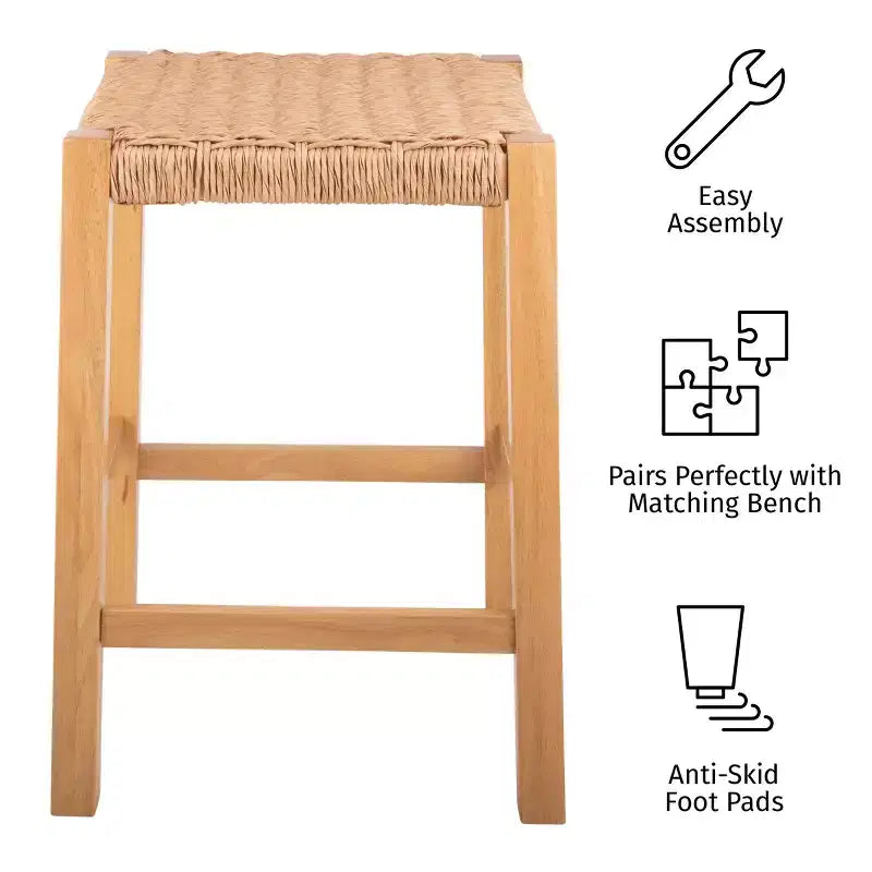 Tabouret de bar Newport en bois de 24 pouces avec assise en corde