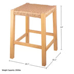 Tabouret de bar Newport en bois de 24 pouces avec assise en corde