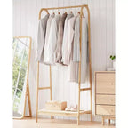 Clothing Rack with Storage Shelf, Bamboo Freestanding Garment Rack for Bedroom, Balcony, Clothes Store, Clothing Storage Organizer, Wood