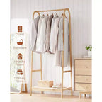 Portant à vêtements avec étagère de rangement, Portant à vêtements autoportant en bambou pour chambre à coucher, balcon, magasin de vêtements, Organiseur de rangement de vêtements, Bois