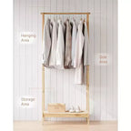 Portant à vêtements avec étagère de rangement, Portant à vêtements autoportant en bambou pour chambre à coucher, balcon, magasin de vêtements, Organiseur de rangement de vêtements, Bois