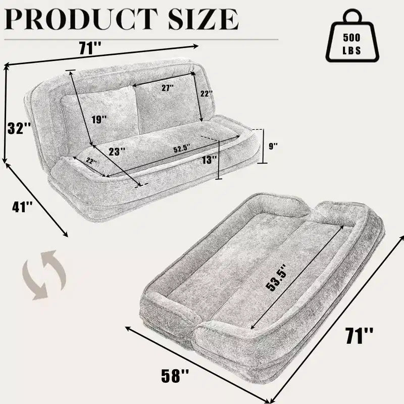 Grand pouf poire lit pour humain et chien avec 5 positions réglables, canapé 2-en-1 en chenille extra paresseux pour vous et vos animaux de compagnie