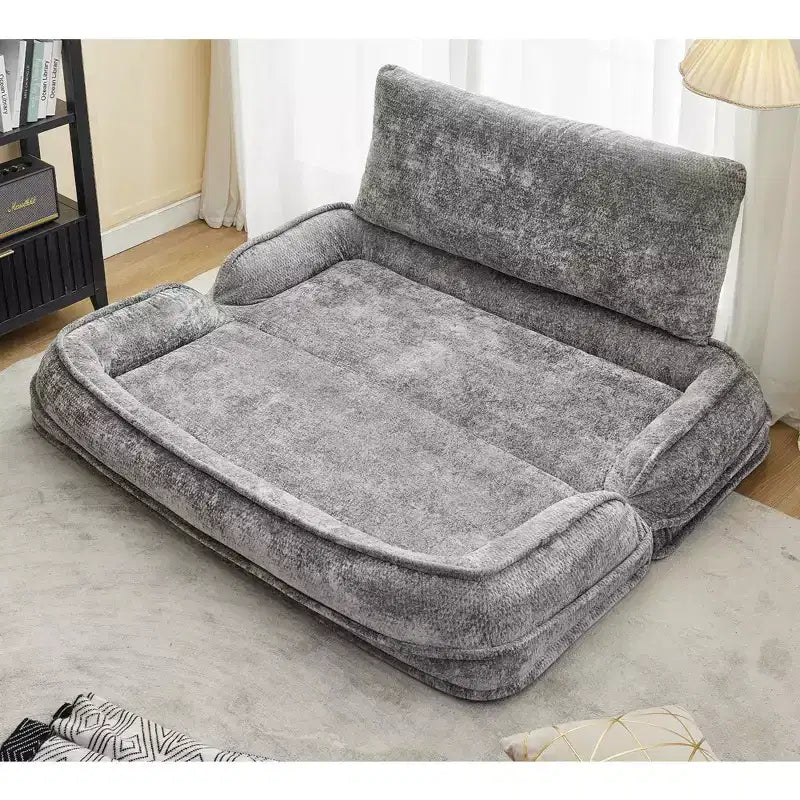 Grand pouf poire lit pour humain et chien avec 5 positions réglables, canapé 2-en-1 en chenille extra paresseux pour vous et vos animaux de compagnie