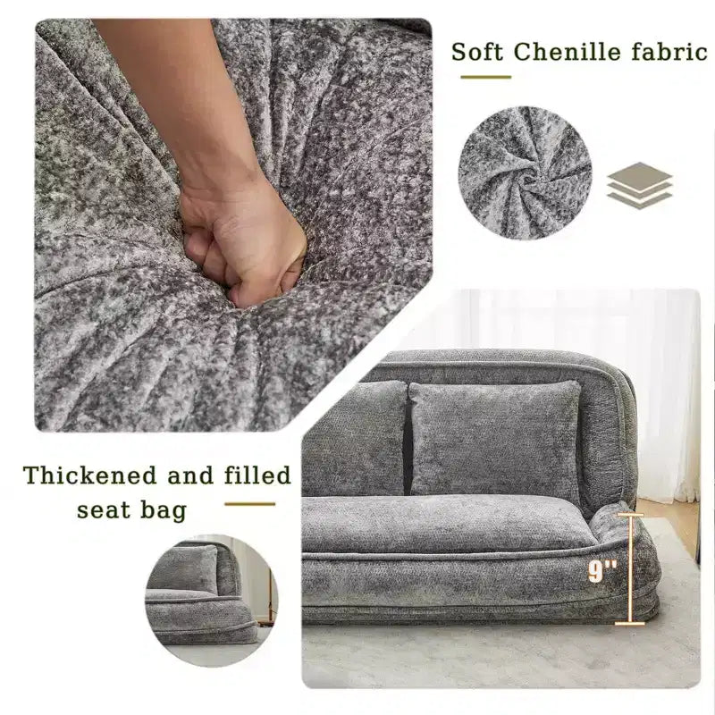 Grand pouf poire lit pour humain et chien avec 5 positions réglables, canapé 2-en-1 en chenille extra paresseux pour vous et vos animaux de compagnie