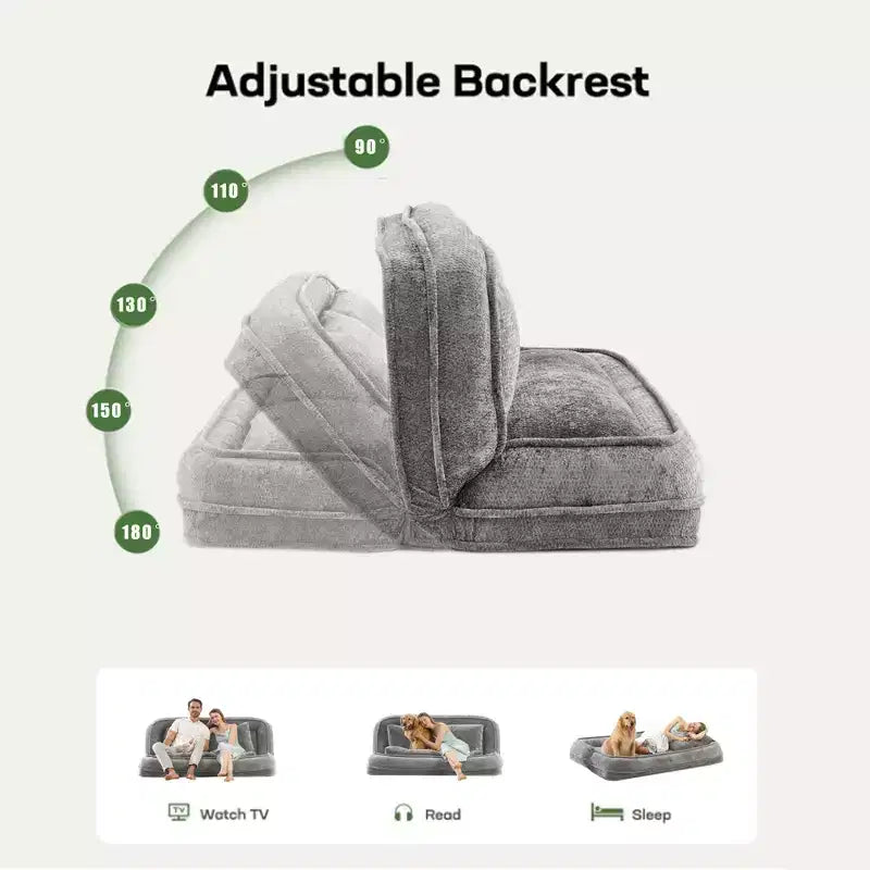 Grand pouf poire lit pour humain et chien avec 5 positions réglables, canapé 2-en-1 en chenille extra paresseux pour vous et vos animaux de compagnie