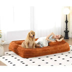 Grand pouf poire lit pour humain et chien avec 5 positions réglables, canapé 2-en-1 en chenille extra paresseux pour vous et vos animaux de compagnie