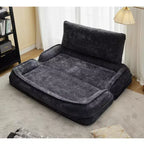 Grand pouf poire lit pour humain et chien avec 5 positions réglables, canapé 2-en-1 en chenille extra paresseux pour vous et vos animaux de compagnie