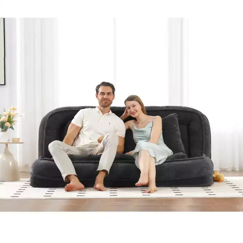Grand pouf poire lit pour humain et chien avec 5 positions réglables, canapé 2-en-1 en chenille extra paresseux pour vous et vos animaux de compagnie