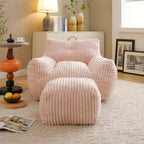 Fauteuil canapé pouf de sol en velours côtelé moelleux moderne avec accoudoirs et repose-pieds, chaise longue paresseuse pour salon, chambre à coucher