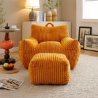 Fauteuil canapé pouf de sol en velours côtelé moelleux moderne avec accoudoirs et repose-pieds, chaise longue paresseuse pour salon, chambre à coucher