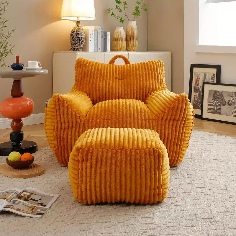Fauteuil canapé pouf de sol en velours côtelé moelleux moderne avec accoudoirs et repose-pieds, chaise longue paresseuse pour salon, chambre à coucher