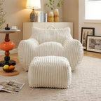 Fauteuil canapé pouf de sol en velours côtelé moelleux moderne avec accoudoirs et repose-pieds, chaise longue paresseuse pour salon, chambre à coucher