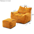 Fauteuil canapé pouf de sol en velours côtelé moelleux moderne avec accoudoirs et repose-pieds, chaise longue paresseuse pour salon, chambre à coucher