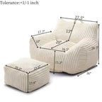 Fauteuil canapé pouf de sol en velours côtelé moelleux moderne avec accoudoirs et repose-pieds, chaise longue paresseuse pour salon, chambre à coucher