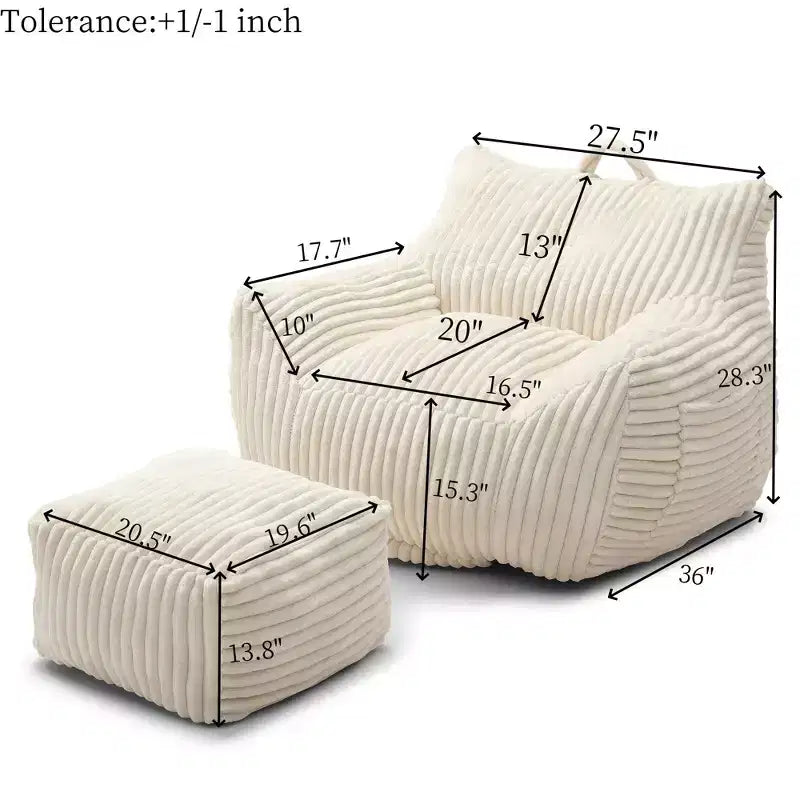 Fauteuil canapé pouf de sol en velours côtelé moelleux moderne avec accoudoirs et repose-pieds, chaise longue paresseuse pour salon, chambre à coucher