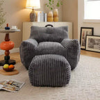 Fauteuil canapé pouf de sol en velours côtelé moelleux moderne avec accoudoirs et repose-pieds, chaise longue paresseuse pour salon, chambre à coucher