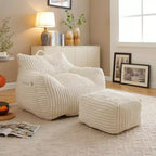 Okak Modern Plush Corduroy Floor Bean Bag Sofa Chair with Armrests & Footstool,Lazy Lounge Couch for Living Room,Bedroom