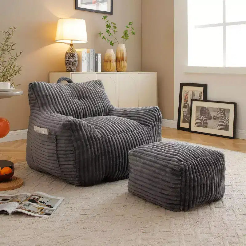 Fauteuil canapé pouf de sol en velours côtelé moelleux moderne avec accoudoirs et repose-pieds, chaise longue paresseuse pour salon, chambre à coucher