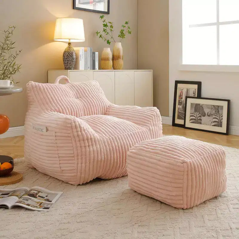 Fauteuil canapé pouf de sol en velours côtelé moelleux moderne avec accoudoirs et repose-pieds, chaise longue paresseuse pour salon, chambre à coucher