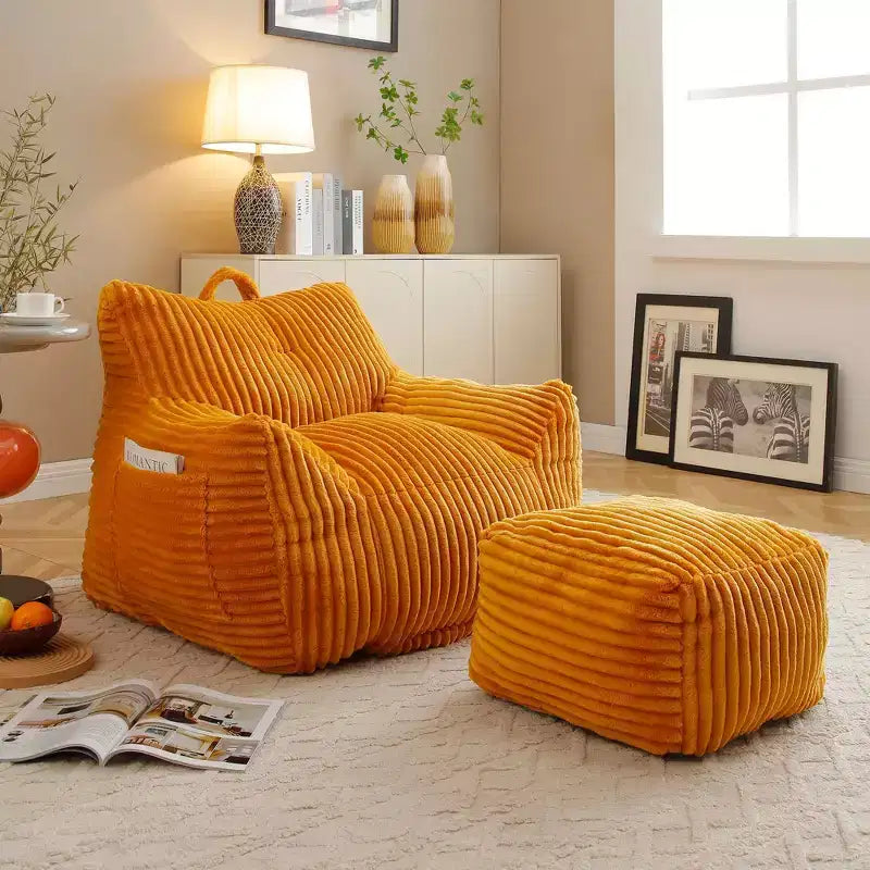 Fauteuil canapé pouf de sol en velours côtelé moelleux moderne avec accoudoirs et repose-pieds, chaise longue paresseuse pour salon, chambre à coucher