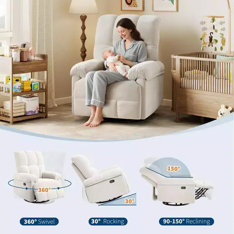 Fauteuil inclinable manuel, fauteuil inclinable, pivotant à 360 degrés, avec accoudoirs rembourrés, pour salon