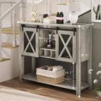 Meuble Buffet de Rangement, Meuble Bar à Café, Table Console avec Portes Coulissantes Type Grange, Table d'Entrée avec Étagère de Rangement et Porte-Bouteilles