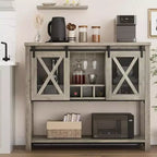 Meuble Buffet de Rangement, Meuble Bar à Café, Table Console avec Portes Coulissantes Type Grange, Table d'Entrée avec Étagère de Rangement et Porte-Bouteilles