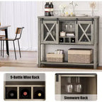 Meuble Buffet de Rangement, Meuble Bar à Café, Table Console avec Portes Coulissantes Type Grange, Table d'Entrée avec Étagère de Rangement et Porte-Bouteilles