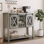 Meuble Buffet de Rangement, Meuble Bar à Café, Table Console avec Portes Coulissantes Type Grange, Table d'Entrée avec Étagère de Rangement et Porte-Bouteilles