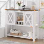 Meuble Buffet de Rangement, Meuble Bar à Café, Table Console avec Portes Coulissantes Type Grange, Table d'Entrée avec Étagère de Rangement et Porte-Bouteilles