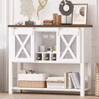 Meuble Buffet de Rangement, Meuble Bar à Café, Table Console avec Portes Coulissantes Type Grange, Table d'Entrée avec Étagère de Rangement et Porte-Bouteilles