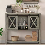 Coolmee Sideboard Buffet Cabinet, Coffee Bar Cabinet, Console Table with Sliding Barn Doors, Entryway Table with Storage Shelf and Wine Racks